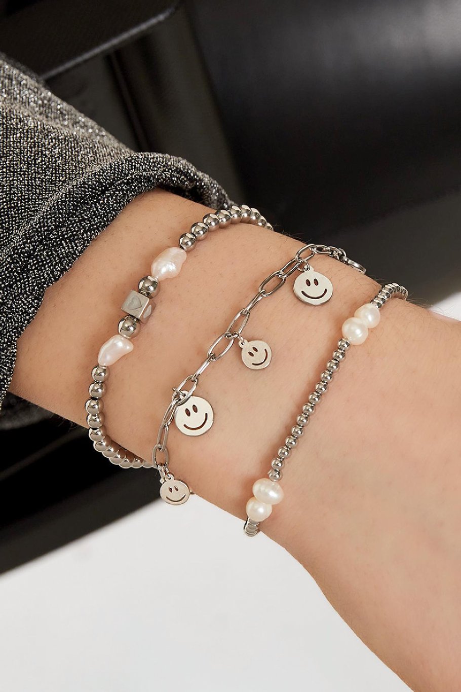 Armband mehrere Smileys Goldfarbe Edelstahl Bild3